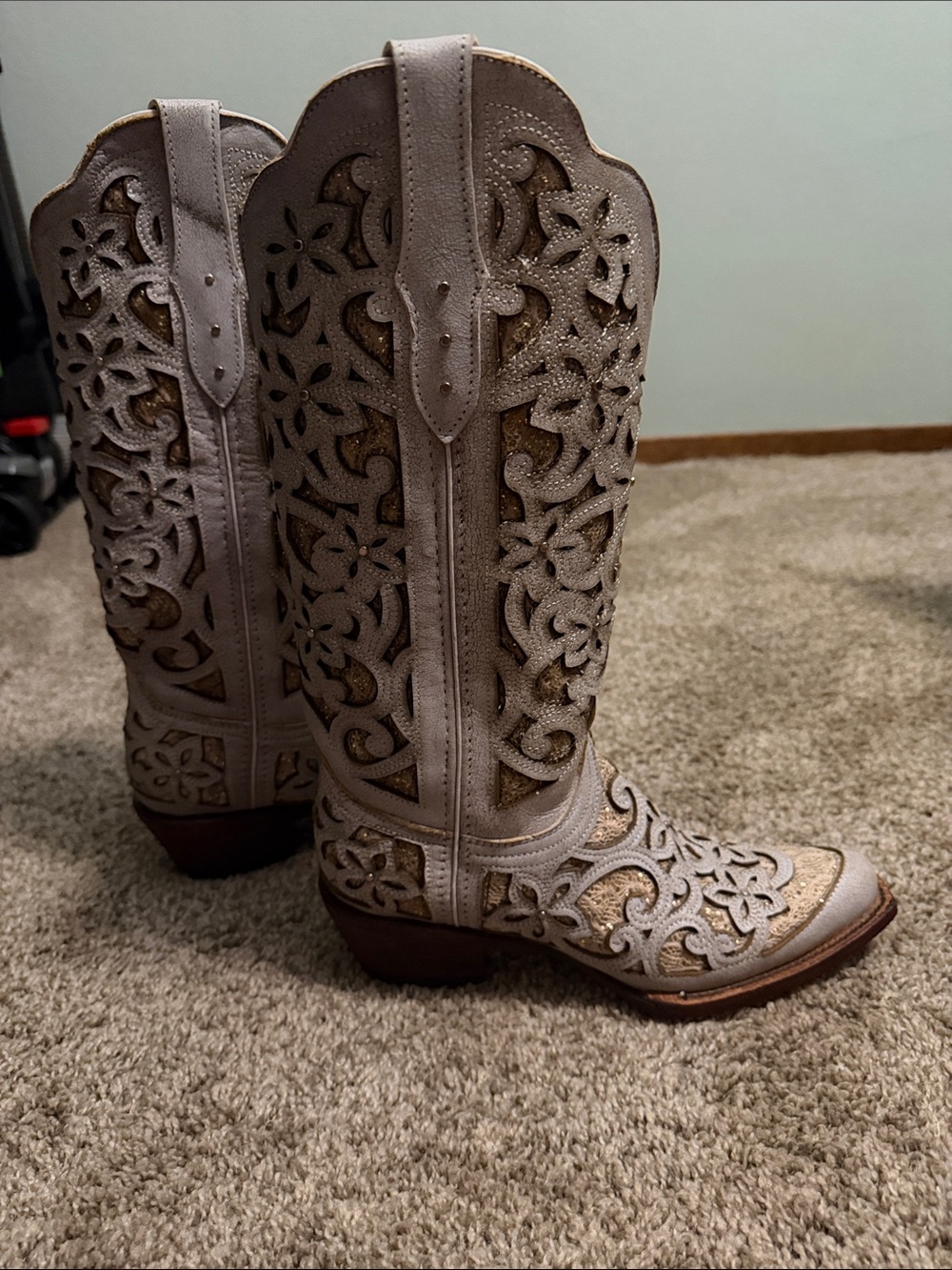 Women's Ferrini bliss white cowboy boots white distressed full grain leather - Picture 5 of 8